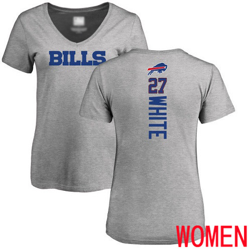 NFL Women Buffalo Bills #27 Tre Davious White Ash Backer V-Neck T Shirt->nfl t-shirts->Sports Accessory